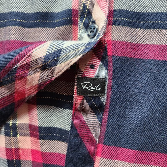Rails Hunter Fuschia Plaid Button-Down Shirt Long Sleeve Pink Navy Metallic - Picture 9 of 12